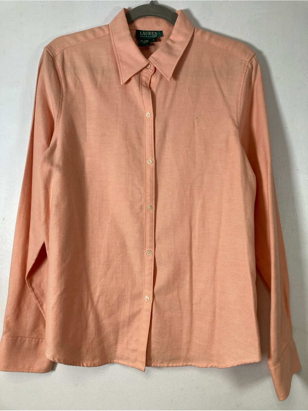 Lauren Ralph Lauren Womens Button Up Shirt Long Sleeve Cotton Peach L